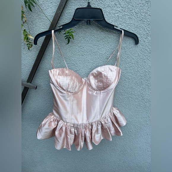 Rozie Corsets Silk Satin Peplum Corset Top Pink - Picture 5 of 8